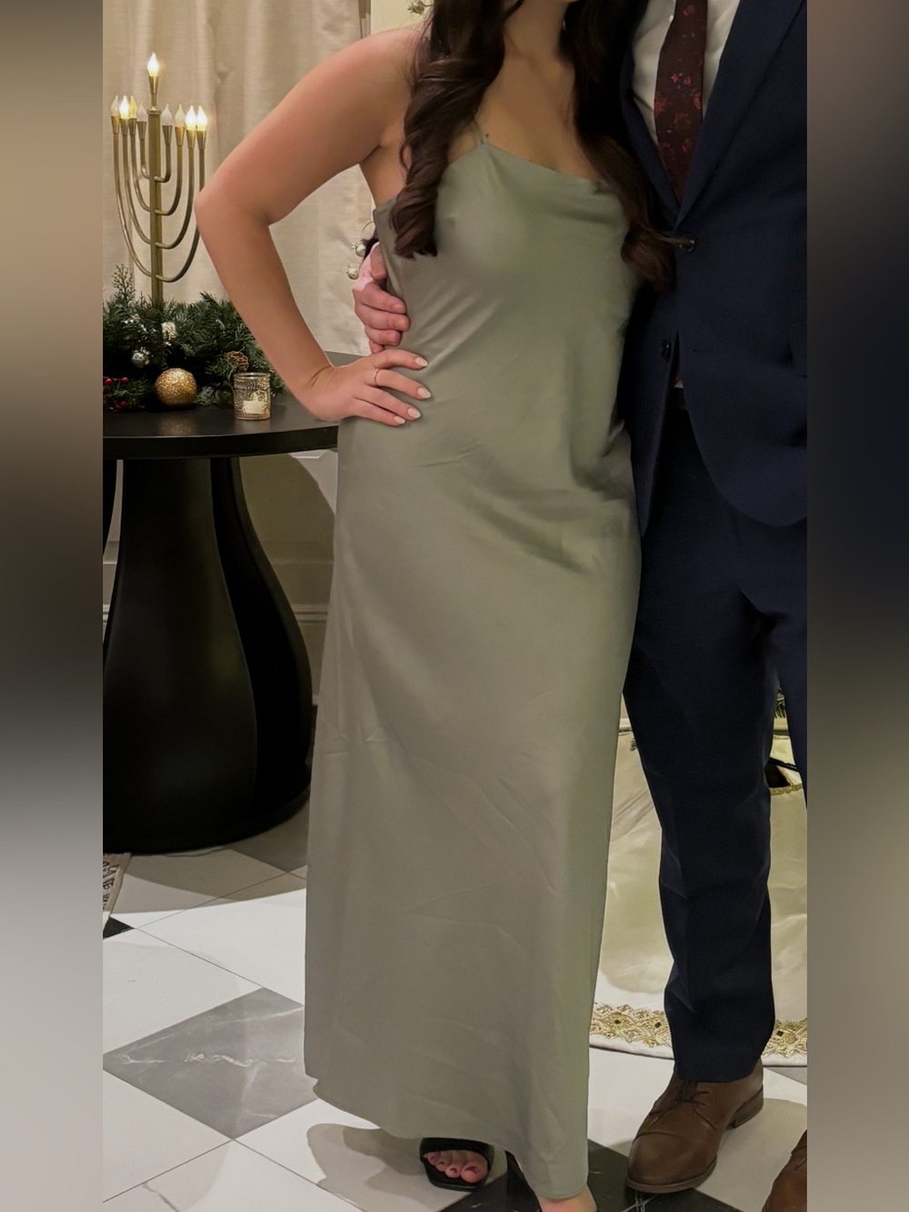 Abercrombie & Fitch Olive Green Satin Maxi Slip Dress